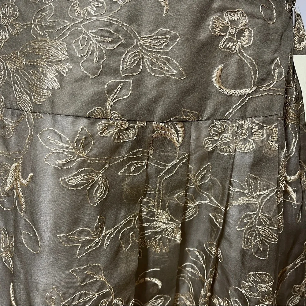 Coldwater Creek NWT Silk Floral Embroidered Skirt Gold Taupe Boho Fairycore